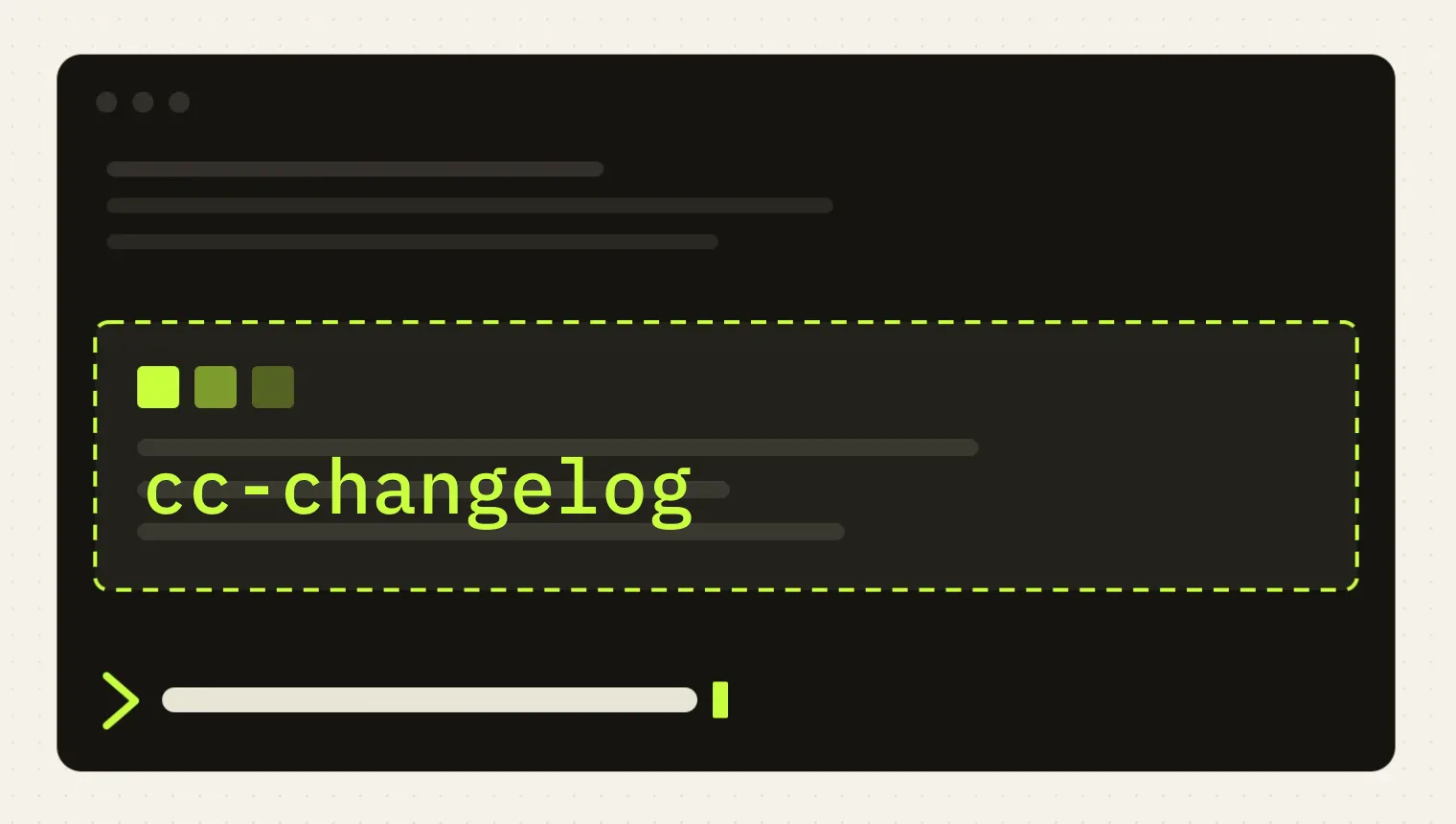 Illustration of a terminal with a highlighted cc-changelog pane drawn above the Claude Code prompt.